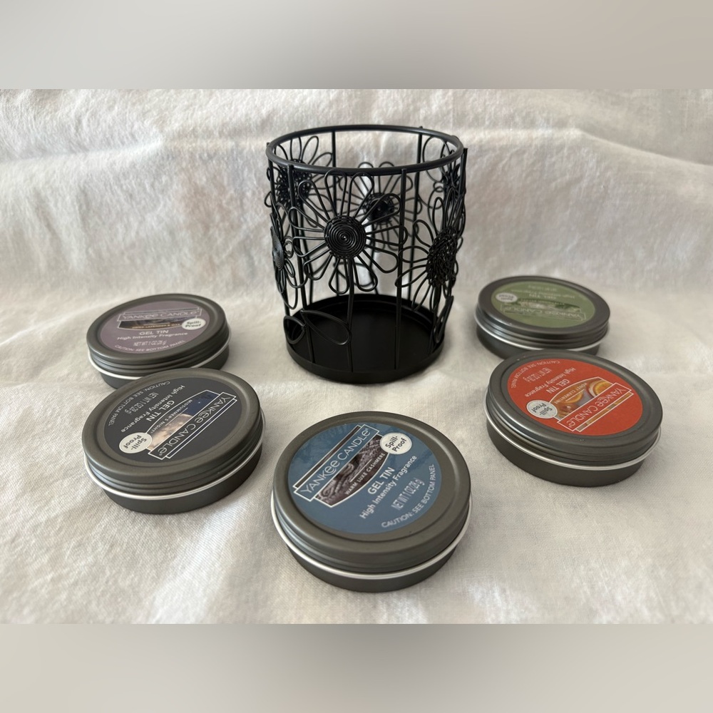 Yankee Candle Gel Tins Lot Of 5 With Wire Floral Holder McIntosh Lavender New* - Picture 4 of 5